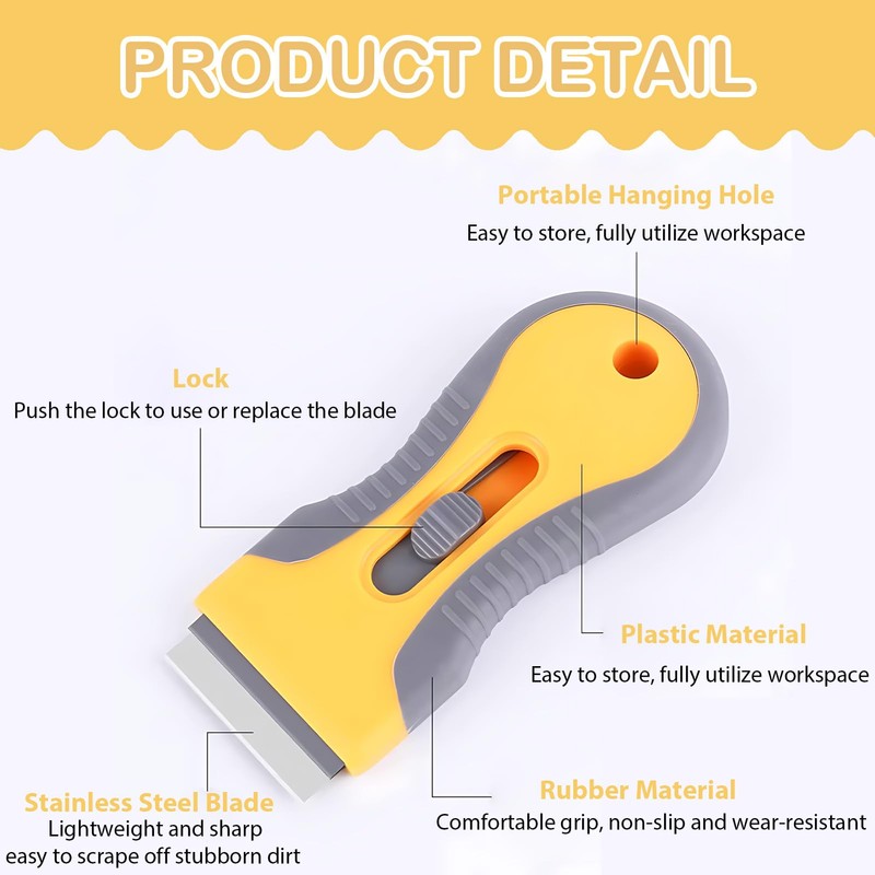 EBQOSK 3 Pack Razor Scraper with 20 Extra Blades, Sticker