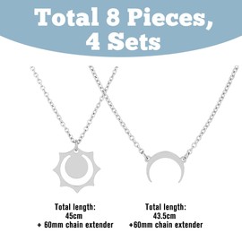 UNICRAFTALE 8Pcs 4 Sets Sun Moon Star Necklace 304 Stainless Steel Pendant Necklaces Friendship Necklace 45.9cm Long Distance Relationship Necklace for Women Girlfriend Sister