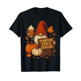 Autumn Gnome Holding Pumpkin Spice Latte with Seasonal Vibes T-Shirt