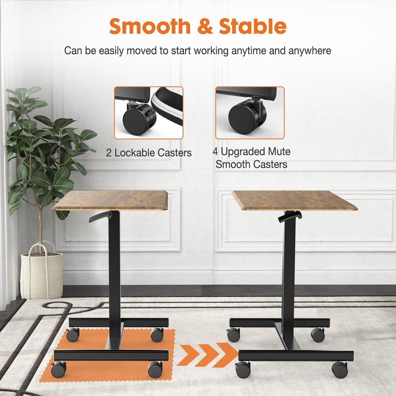 Sweetcrispy Small Mobile Rolling Standing Desk - Overbed Table, Teacher
