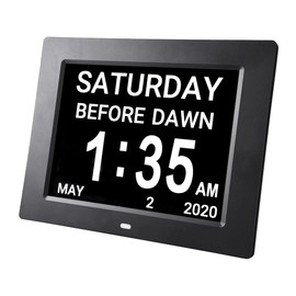 Hiseeyo-8 Inches Preeminent Calendar Alarm Clock, Dementia Impaired Vision Clocks for Memory Loss Seniors, Silent No Ticking, Large Display, with Humidity&Temperature (Black)