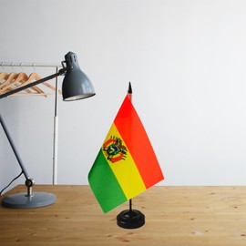 Bolivia Desk Flag 8'' x 5''- Bolivians Flag Set, Bolivia Table Flag, Bolivians Office Flag, Desk Table Decoration, Black Plastic Stick and Base - Bolivia Flag Vivid Color and Fade Resistant