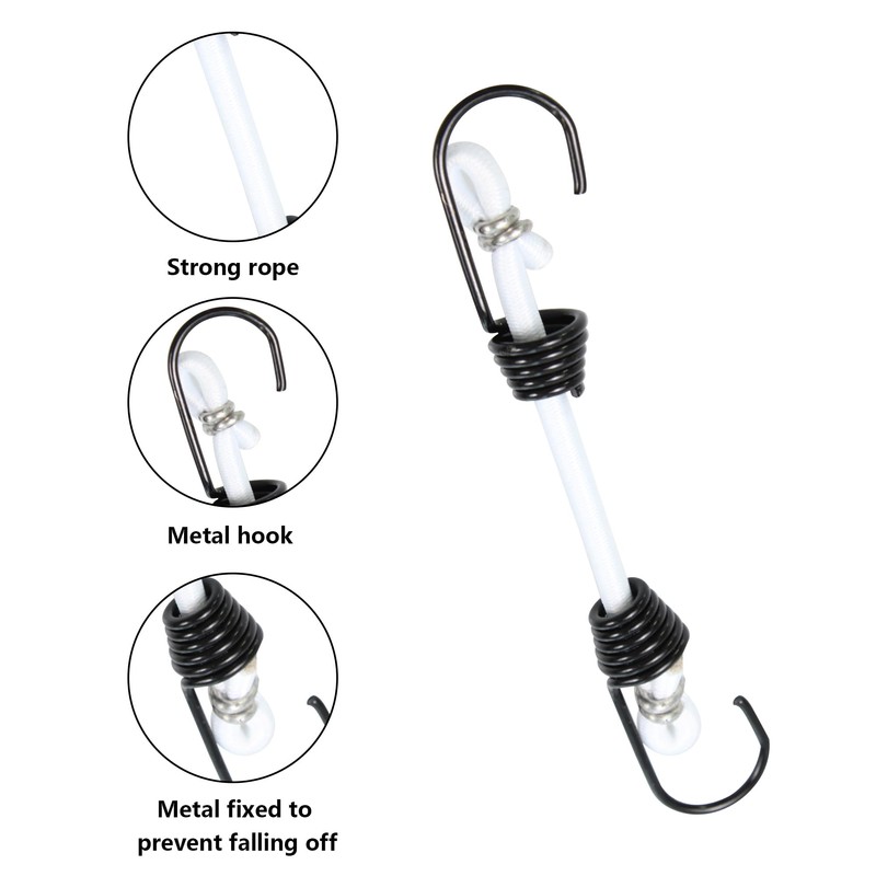 PDETVEO 10PCS 2 Inch Mini Bungee Cords with Hooks, White