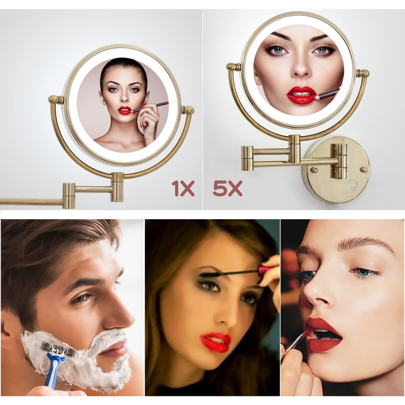 RECKODOR Wall Mount Makeup Mirror with Lights and Magnification, 1X