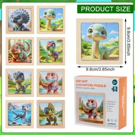 TECHEEL 8 Pieces Dinosaur Puzzles from 3 4 5 6 Years, Children's Dino Wooden Puzzle Children's Puzzle Mini Puzzle Toy Dino Puzzle Educational Toy for Gifts Girls and Boys
