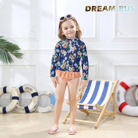 DREAM BUS Toddler Girls Long Sleeve Swimsuit 2 Piece Rashguard Set Sun Protection Baby Girls Bathing Suit Kids Swimwear