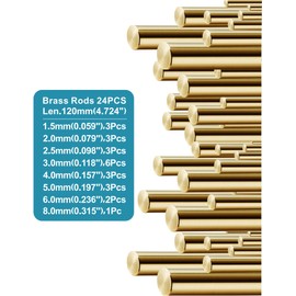Brass Rods Dia 1.5, 2, 2.5, 3, 4, 5, 6, 8mm L=120mm 24Pcs Knife Handle Material Solid Brass Round Stock Rivet Dowel for Knifemaking Handles Scales for Shaft Pins Crafts Hardware Novelty DIY Hobby