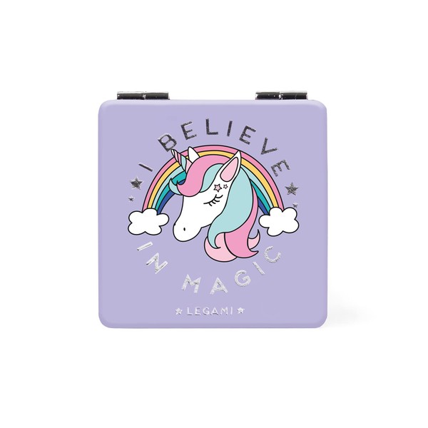 LEGAMI - Compact Mirror with Magnifying Mirror - No Distortion - Ideal for Pocket and Travel - 6 x 6 cm Unicorn Theme