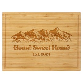 Home Sweet Home Cutting Board Established 2024 Housewarming Gift Closing Gift Ideas Bamboo Cutting board with Juice Groove (11.75 x 15.75 Inches, Mountains 2024)