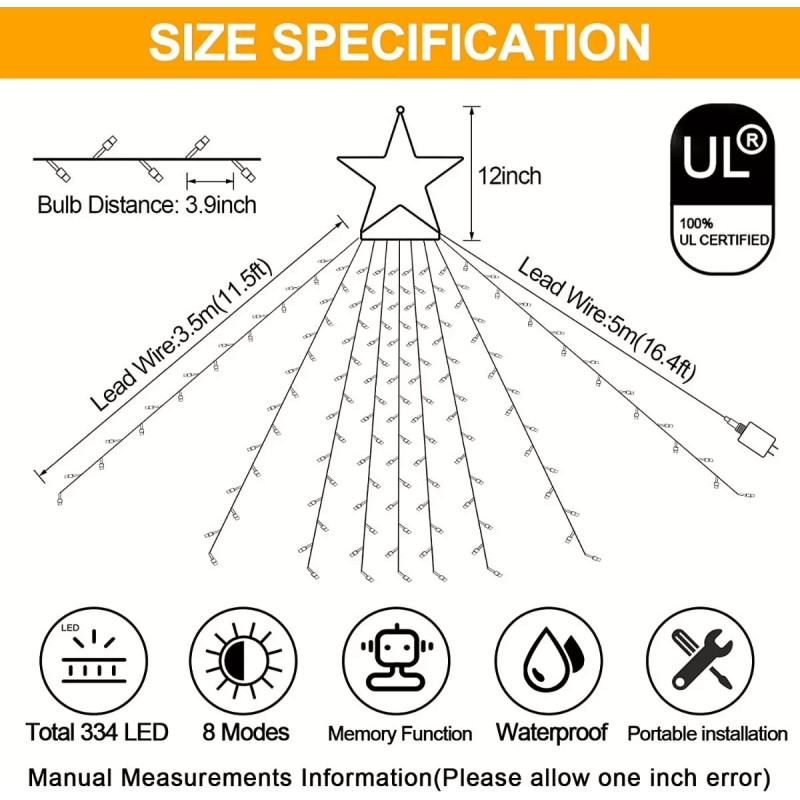 JXLEDAYY Decoraciones Luces Led Cuerda Para Arbol Navidad Exterior