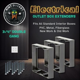 Mint Bucket Brands 3/4" Double Gang Receptacle Outlet Box Extender, Electrical Outlet Extender for Electrical Box and Electrical Outlet Switches, UL Listed (Pack of 3) (Black or Gray)