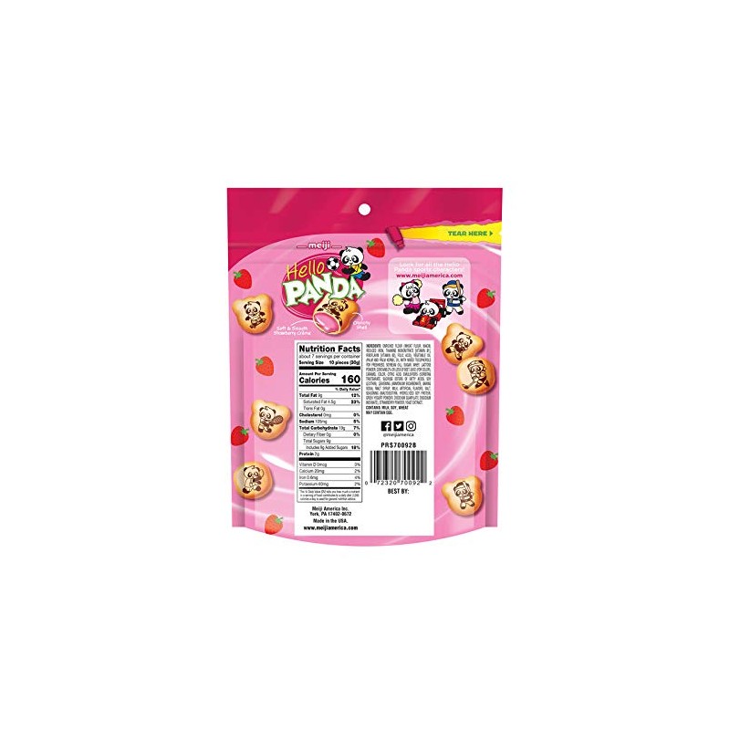 Meiji Hello Panda Cookies, Strawberry Crème Filled, Resealable Package -