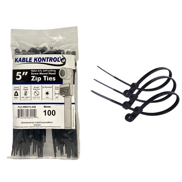 Kable Kontrol Zip Ties with Screw Hole, 5 Inch 100