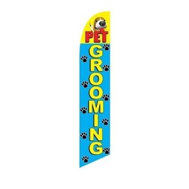 Swooper Advertising Flag Pet Grooming Paw Prints Puppy Yellow Red Blue