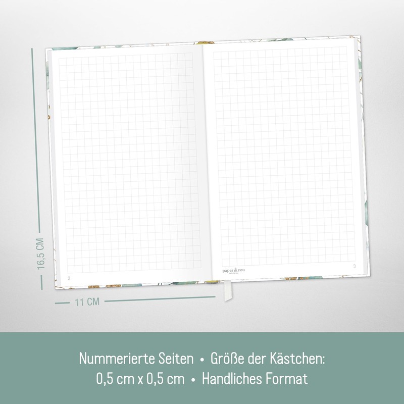 paper&you® Notebook Squared A6+ with Elastic Band [Gold Leaf] with