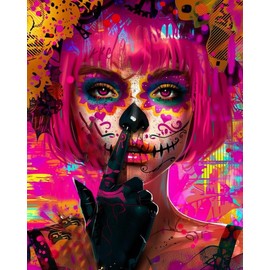 5D Diamond Painting Kits for Adults, Terror Girl Full Drill Round Diamond Cross Stitch Don't Talk Diamond Painting by Number Rhinestone Embroidery Arts Craft Gothic Style With Frame 12x16 inch