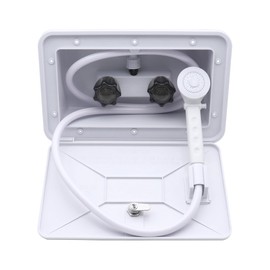 Ambuker RV Exterior Shower Enclosure Kit Lockable System with 2.5 GPM Shower Head and 59-Inch Length Rustproof Hose Portable Outdoor Faucet Replacement for Camper Van Motorhome Trailer(White)