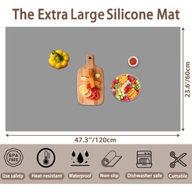 47.3''x23.6'' Extra Large Silicone Kitchen Counter Mat, 1.5MM Thick Non-Slip Heat Resistant Countertop Protector, Waterproof Durable Kitchen Mat for Countertops, Islands (Black)