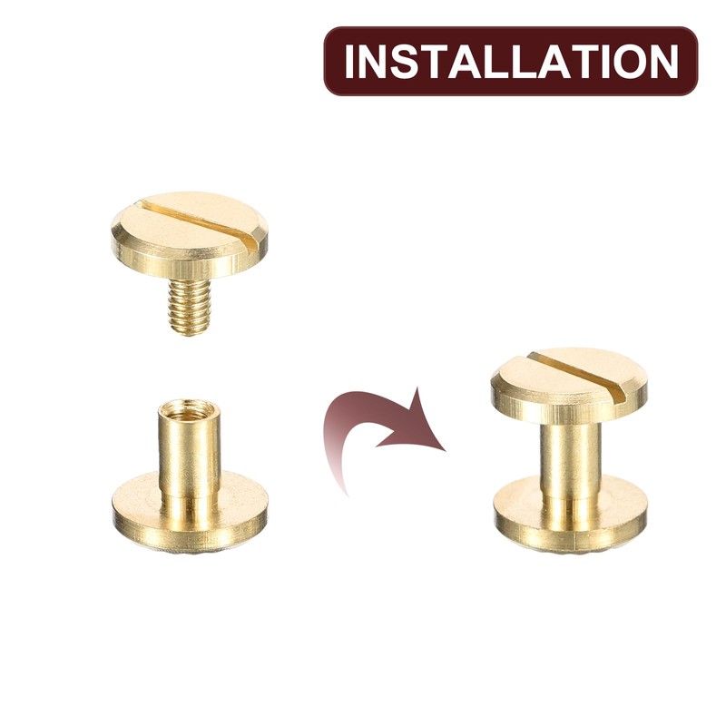sourcing map 10Pack Brass Chicago Screws, 4x6x10mm Flower Texture Flat