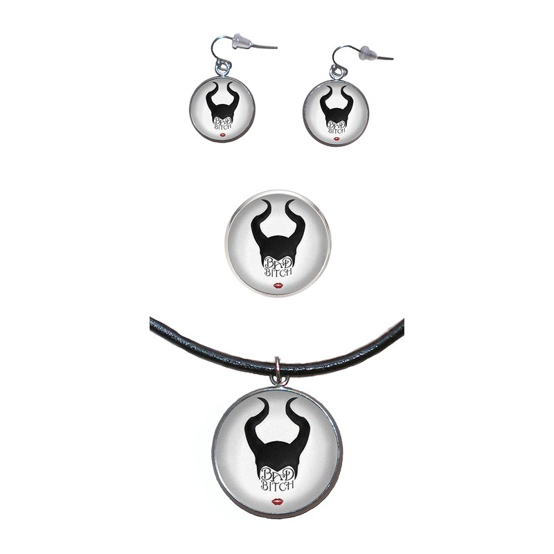 Verstellbarer Edelstahlring, 25mm Durchmesser, Handgemachte Illustration Maleficent