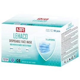 LEHACO 50 Disposable Face Mask 3 Ply Layers with Elastic Earloop