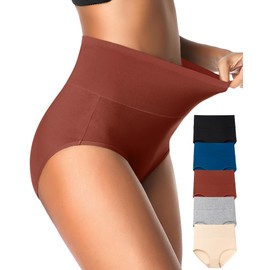 Eiggam High Waisted Underwear for Women Tummy Control Briefs Postpartum Womens C-Section Underwear Cotton Stretch Ladies Panties(L)