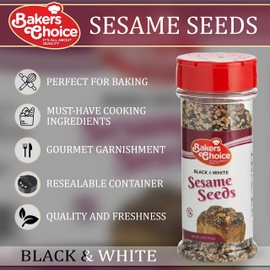 Baker's Choice Black & White Sesame Seeds - For Baking And Cooking - All Natural Food Seasoning - Resealable Container - Gluten Free, Kosher - 4 Oz. (113g)