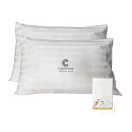 Comfore Queen Pillow Covers - Polycotton Stripe Sateen 2.5 - Breathable Queen Pillow Protector Envelop Closure, Hotel Quality Machine Washable | White | 21" x 31" | Pack of 2