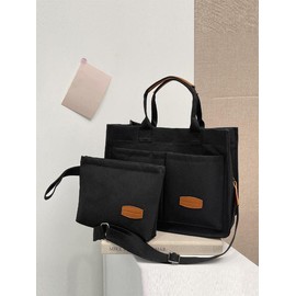 Solid Color/fruit/leopard Summer Fall Tote Bag Set, Tote Bag for Women, Everything Tote Bag for Women & Small Wristlet Bag, Trendy Commuting Work Bag Set, Everyday Bags Back To School, Girlfriend Gifts:_Fawn Brown_Please Refer To The Pictures for Dimensions