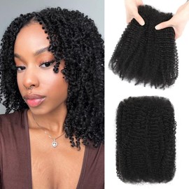 Geogroket Afro Kinkys Bulk Human Hair 30g/Pack for Mini Twist, Braiding Hair for Dreadlocks, Loc Repair, Twists, Dreadlock Extensions No Short Hair Natural Black 14 Inch