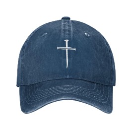 Navy Blue Jesus Christian Cross Hat for Men Women Embroidered Denim Baseball Caps