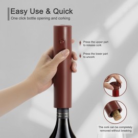 ELMWAY Electric Wine Opener, Battery Operated Wine Bottle Opener with Foil Cutter, Cordless Wine Corkscrew Remover, Automatic Wine Opener Accessories for Home Bars - Red(4xAA Batteries Not Included)