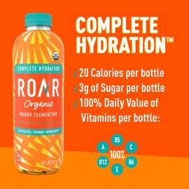 Roar Organic Electrolyte Infusions - USDA Organic - Mango Clementine - with Antioxidants, B Vitamins, Low-Calorie, Low-Sugar, Low-Carb, Coconut Water Infused Beverage 18 Fl Oz (Pack of 12)