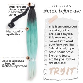 HAIRCUBE Long Braided Ponytail Extension with Hair Tie Straight Wrap Around Hair Extensions Ponytail Natural Soft Synthetic Hair Piece for Women Daily Wear 32 Inch 150 Gram (Ombre Green)
