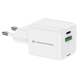 CONCEPTRONIC USB Charger PD GaN 2 Port 20W, USB-C x 1, USB-A x 1, QC 3.0, PPS