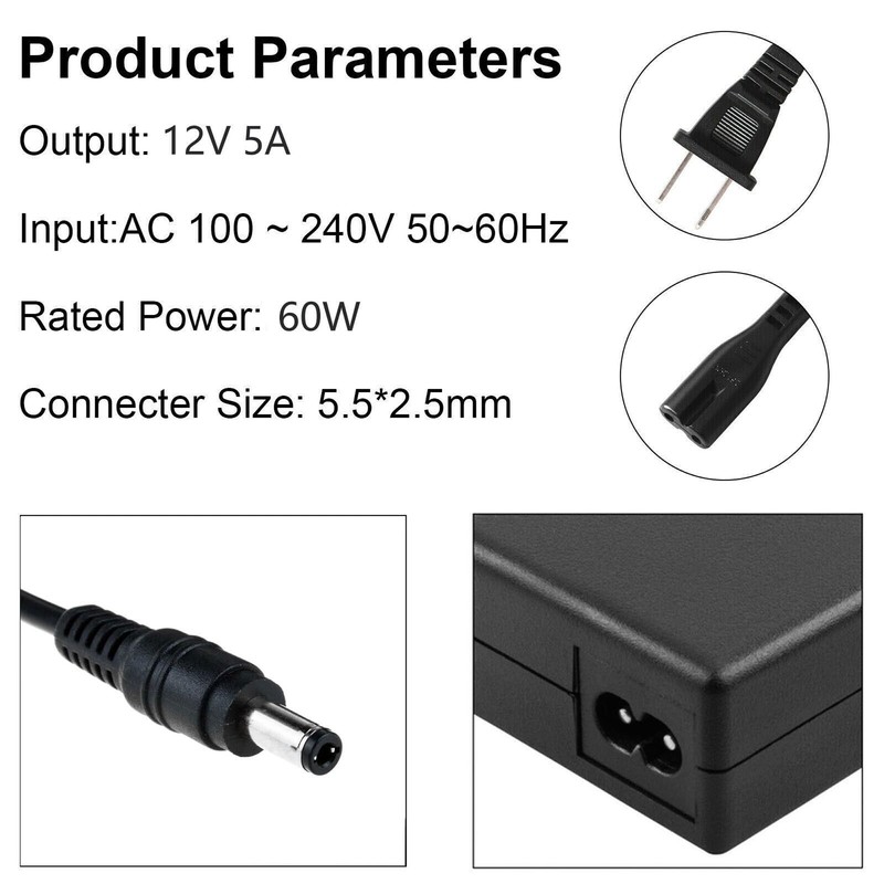 Zencend 12V 5A Power Supply Adapter 60W AC Adapter 100-240V