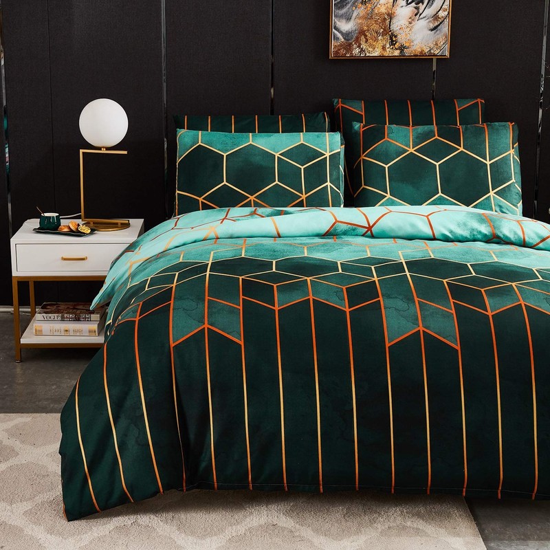 Luofanfei Geometric Bed Linen 2/3 Piece Checked Botanical Floral Pattern