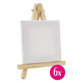 BRUBAKER Set of 6 Mini Easels with Canvas - Wooden Place Card Holder - 12.5 cm Photo Holder Card Holder Place Card Holder - Small Table Decoration Including Mini Canvas Stretcher Frame for Wedding