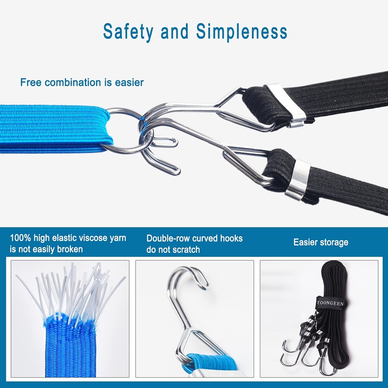 Bungee Cords with Hooks 4 Pack, Elastic Rope Bungee Straps