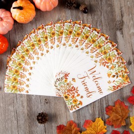 Quera 100 Pcs Welcome Friends Fall Guest Napkins Autun Leaves Disposable Paper Napkins Hand Towels Thanksgiving Fingertip Napkins for Kitchen Fall Harvest Party Dinners or Events​ Decorations
