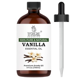 TRATAK ORGANICS Vanilla Essential Oil 4 FL OZ – 100% Pure Sweet Scent, Therapeutic Grade for Diffuser, Skin Care, Relaxing Aromatherapy, DIY Candles & Perfume, Premium Quality with Glass Dropper