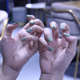 24pcs Nail Tips Butterfly Nail Pearl Apple Green for Wedding, Party, Holiday, Dating, Prom and Daily Life