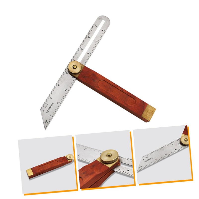 Operitacx Inch T-bevel Angle Finder Movable Square Ruler Red Wooden