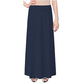 Baby'O Women's Basic Stretch Cotton Knit Panel Maxi A-Line Skirt, Azul marino, M