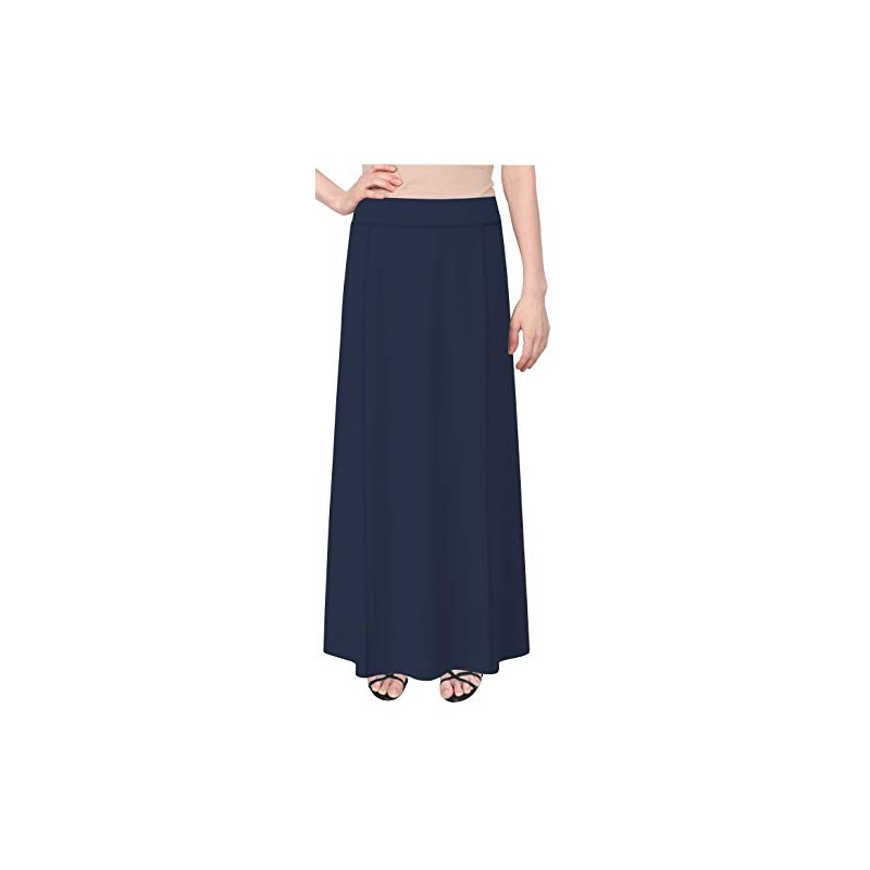 Baby'O Women's Basic Stretch Cotton Knit Panel Maxi A-Line Skirt,