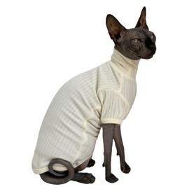 Sphynx Cats Shirt Cat Turtleneck Cotton Sweater Pullover Kitten T-Shirts with Sleeves Cat Pajamas Jumpsuit for Sphynx Cornish Rex, Devon Rex, Peterbald (White, Large (Pack of 1))