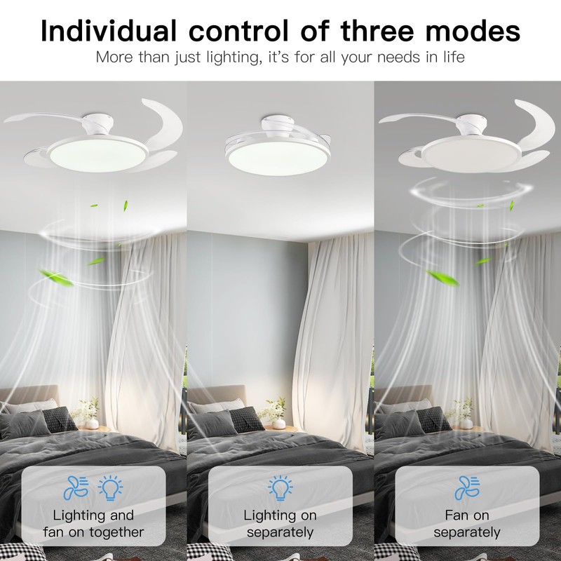 AHAWILL 48'' Retractable Ceiling Fan,Full Spectrum Low Profile Ceiling Fan