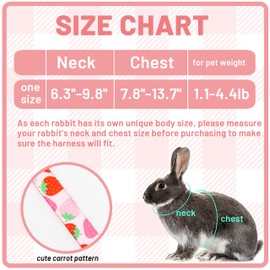 ORZECHKO Rabbit Harness and Leash - Adjustable Bunny Harness Escape Proof for Walking Running Hiking Camping Outdoor - Pink Strawberry Pattern Cute Small Animal Harness Leash Set