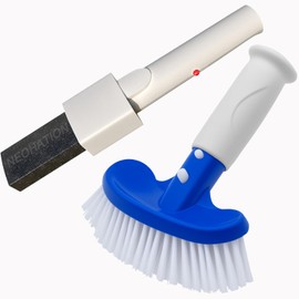 Pool Pumice Stone and 6.5 in Nylon Pool Brush Set with EZ-Clip Handle to Reomve Erase Rust Stain Spot in Concrete Plaster Pool Spa and Calcium Deposit on Pool Tile