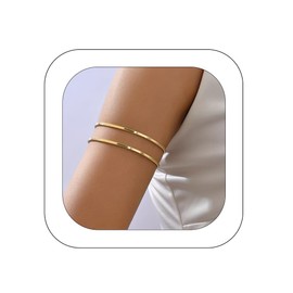 Minimalist Upper Arm Cuff Layered Open Arm Bracelet Armlet Adjustable Hammered Wrap Armband Bangle Dainty Stackable Geometric Jewelry for Men and Women (Gold Minimalist)